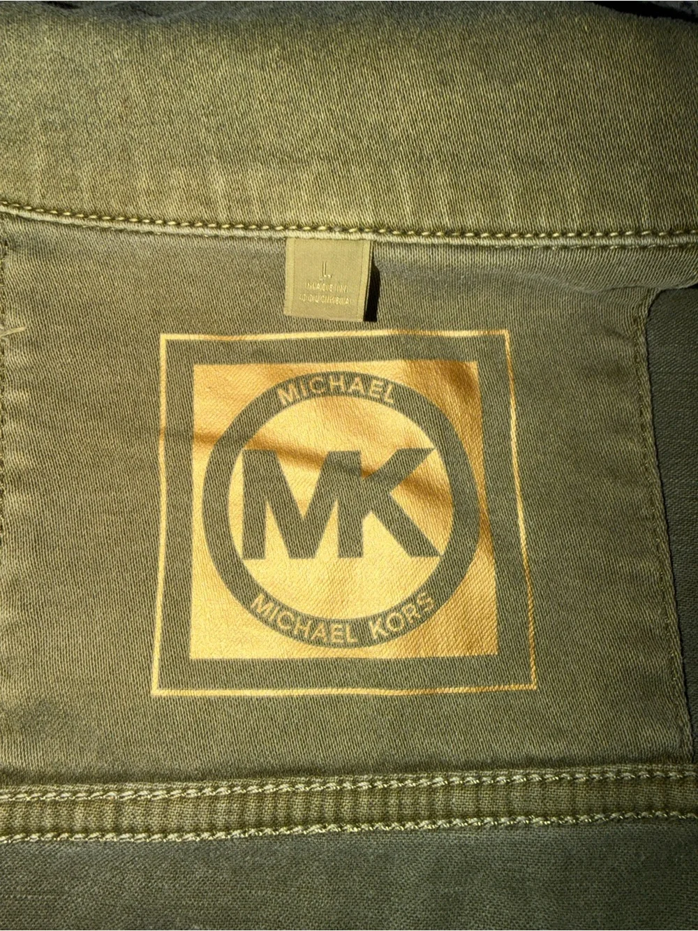 Michael Kors Olive Green Denim Jacket with Button Front